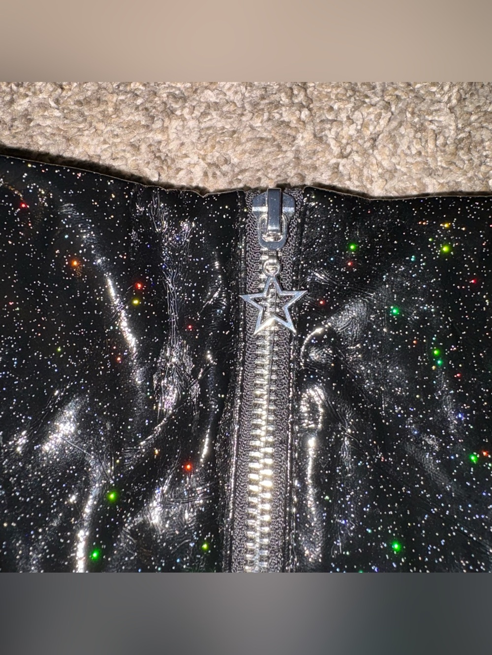 Current mood Shimmery Black High-Waist Shorts with Silver Moon & Star Appliqués - Picture 4 of 10